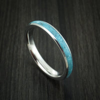 Cobalt Chrome and White Sapphire Engagement and Wedding Ring Set with Turquoise Inlay Custom Made