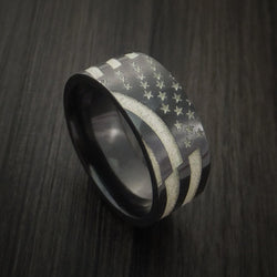 Black Titanium American Flag Custom Made United States Flag Ring