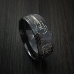 Black Zirconium with Guitars Design Musicians Custom Ring