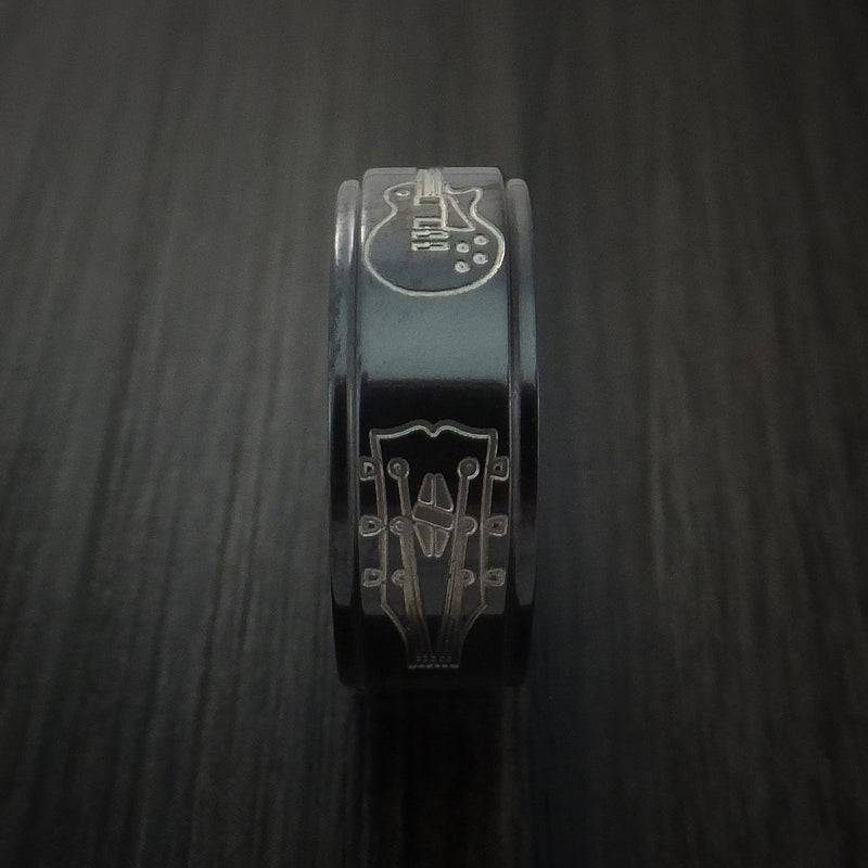 Black Titanium with Guitars Design Musicians Custom Ring