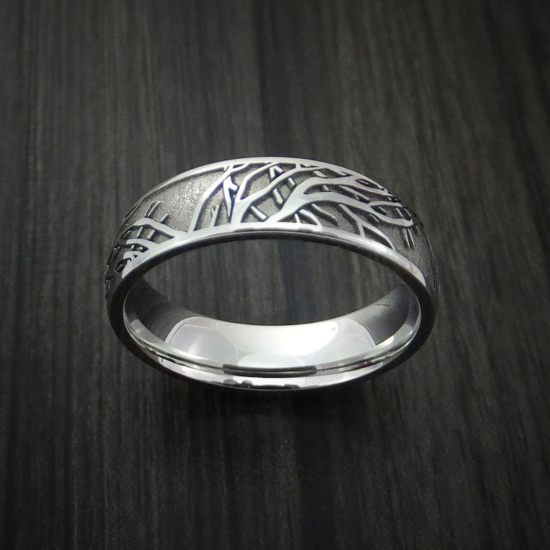 Cobalt Chrome Ring with Tree Branch Pattern Custom Made Band