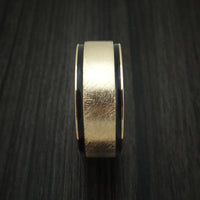 14k Yellow Gold Distressed Band with Black Carbon Accents Custom Made