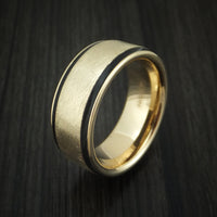14k Yellow Gold Distressed Band with Black Carbon Accents Custom Made