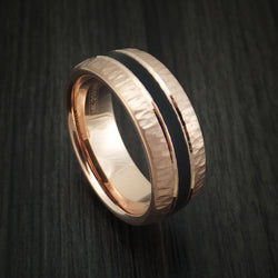 14k Rose Gold Hammered Band with Black Carbon Accent Custom Made