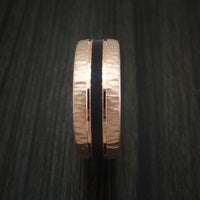 14k Rose Gold Hammered Band with Black Carbon Accent Custom Made