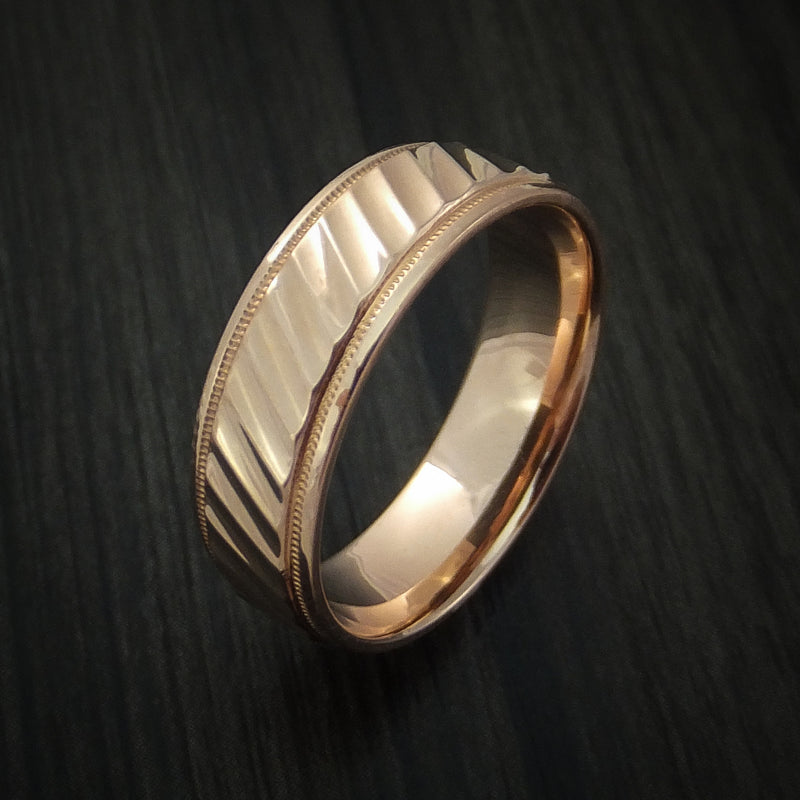 14K Rose Gold Band with Millgrain Edge and Grooved Center Custom Made