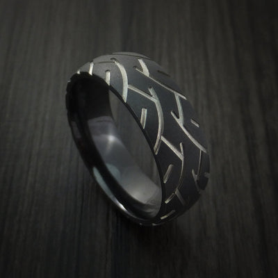 Black Titanium Ring Textured Tread Pattern Band Made to Any Sizing 3-22
