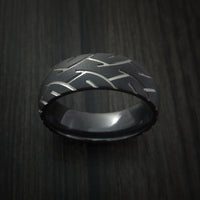 Black Titanium Ring Textured Tread Pattern Band Made to Any Sizing 3-22