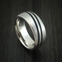 14k White Gold Band with Black Carbon Accents Custom Made