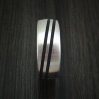 14k White Gold Band with Black Carbon Accents Custom Made