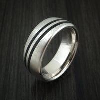 14k White Gold Band with Black Carbon Accents Custom Made
