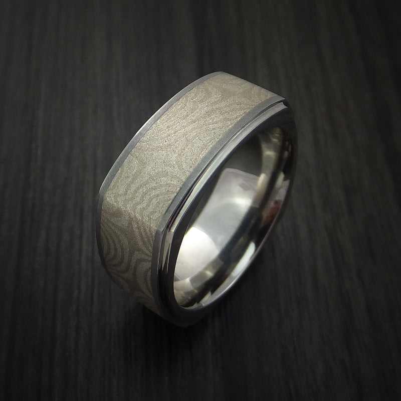 Cobalt Chrome Square Ring with Palladium Mokume Inlay Custom Made