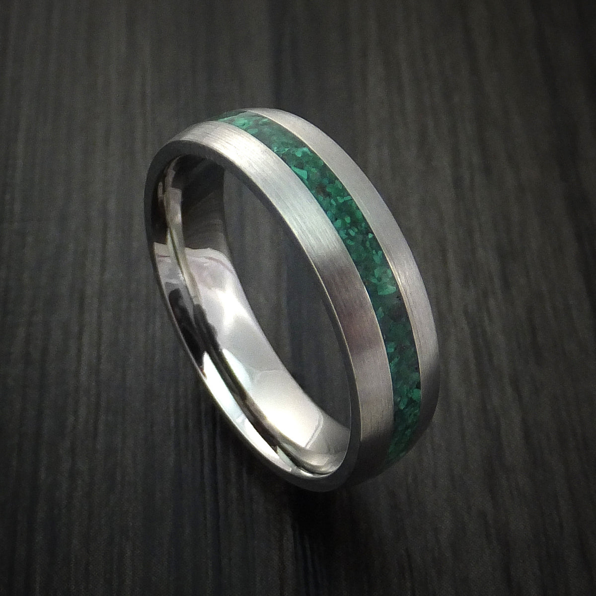 Titanium Men's Ring with Malachite Stone Inlay Custom Made | Revolution ...