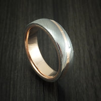 Damascus Steel Diagonal 14K Rose Gold Ring Wedding Band Custom Made