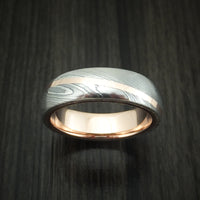 Damascus Steel Diagonal 14K Rose Gold Ring Wedding Band Custom Made