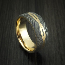 Damascus Steel 14K Yellow Gold Celtic Knot Ring Infinity Design with Sleeve Wedding Band