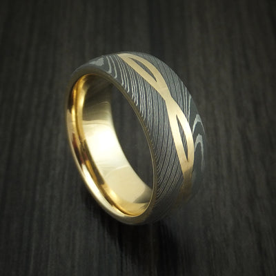 Damascus Steel 14K Yellow Gold Celtic Knot Ring Infinity Design with Sleeve Wedding Band