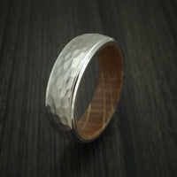 Titanium Hammered Ring with Jack Daniels Whiskey Barrel Wood Sleeve Custom Made Band