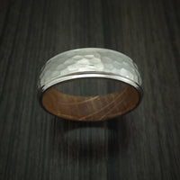 Titanium Hammered Ring with Jack Daniels Whiskey Barrel Wood Sleeve Custom Made Band