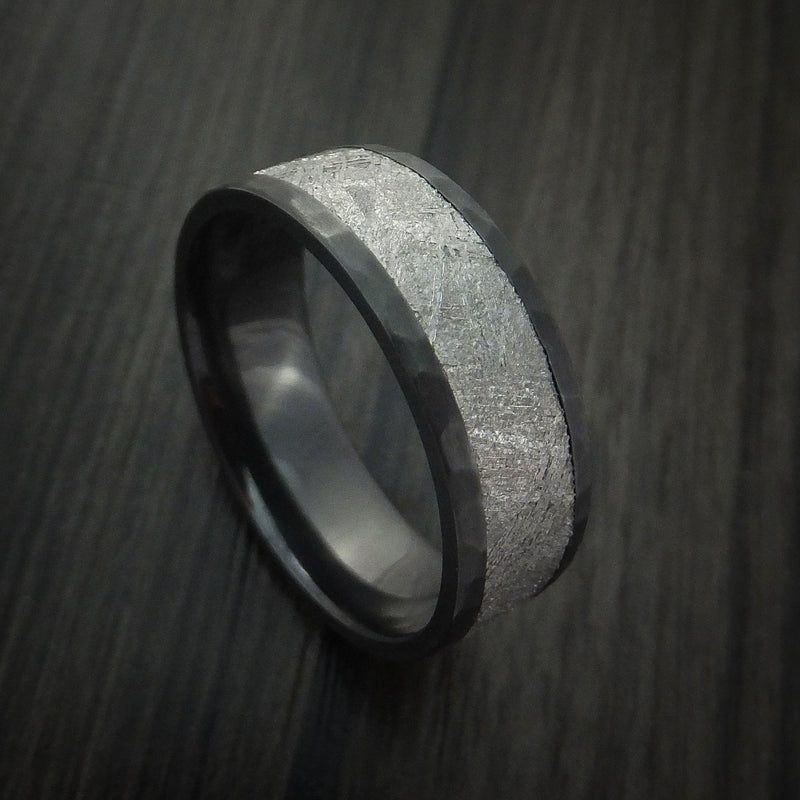 Black Zirconium Hammered Ring with Gibeon Meteorite Inlay Custom Made