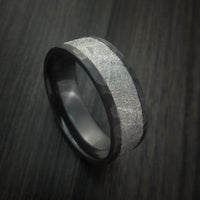Black Titanium Hammered Ring with Gibeon Meteorite Inlay Custom Made