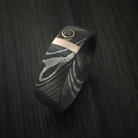 Damascus Steel with 14K Gold and Black Diamond Custom Made Band