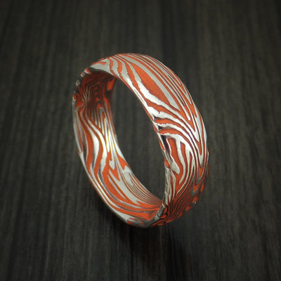 Sunset Kuro Damascus Steel and Hunter Orange Cerakote Ring Custom Made Band