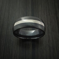 Black Titanium Band with Sterling Silver Inlay Ring Custom Made