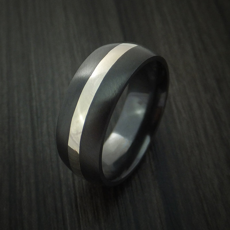 Black Zirconium Band with Sterling Silver Inlay Ring Custom Made