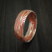 Sunset Kuro Damascus Steel and Hunter Orange Cerakote Ring Custom Made Band