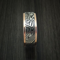 Sunset Kuro Damascus Steel Ring with 14K Rose Gold Edges Custom Made Band