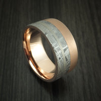 Gibeon Meteorite and 14K Rose Gold Band with Platinum Inlay Custom Made