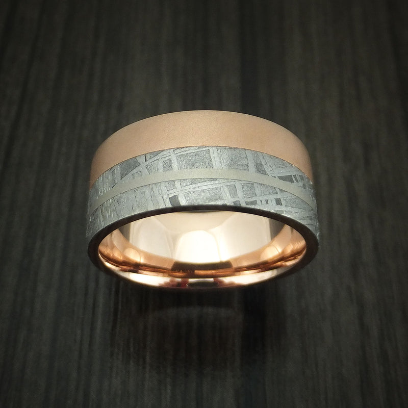 Gibeon Meteorite and 14K Rose Gold Band with Platinum Inlay Custom Made
