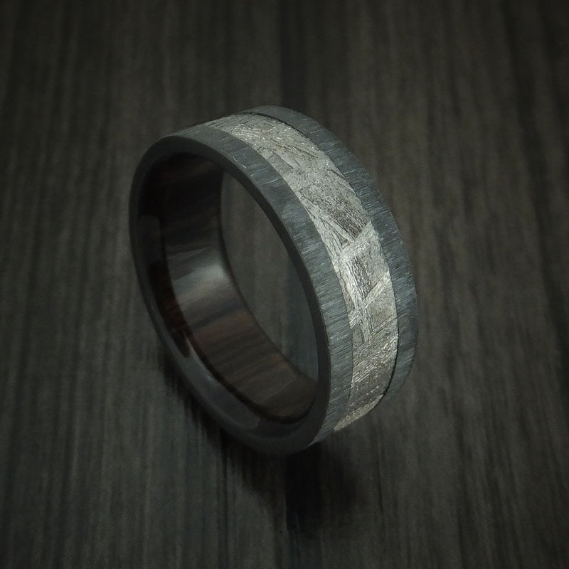 Black Zirconium Ring with Gibeon Meteorite and Hardwood Sleeve Custom Made Band
