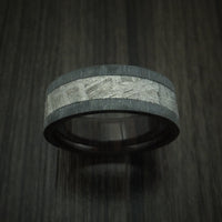 Black Titanium Ring with Gibeon Meteorite and Hardwood Sleeve Custom Made Band