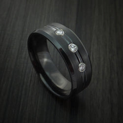 Black Titanium Ring with Diamonds Custom Made Band