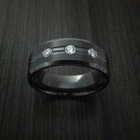 Black Titanium Ring with Diamonds Custom Made Band