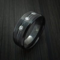 Black Zirconium Ring with Diamonds Custom Made Band