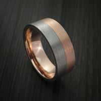 Titanium and Gold Ring Style with Solid 14k Rose Gold Inner Sleave Wedding Band Custom made to Any Size