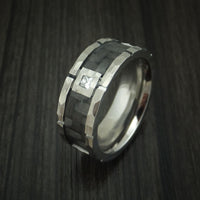 Cobalt Chrome Hammered Ring with Carbon Fiber Inlay and Diamond Custom Band