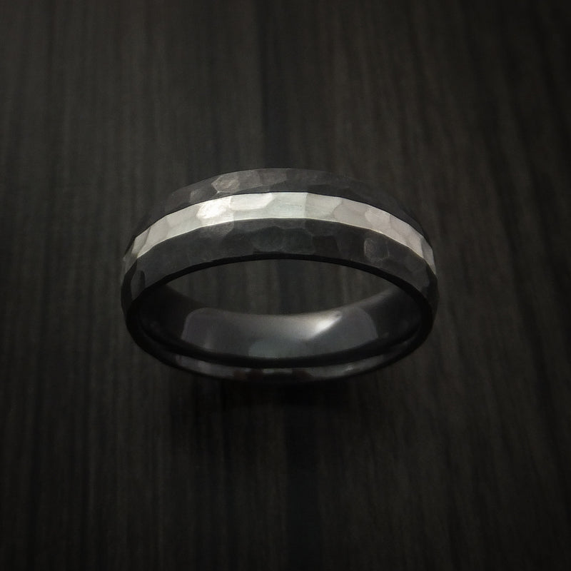 Black Zirconium Hammer Finish Band Sterling Silver Inlay Ring Made to Any Sizing 3-22