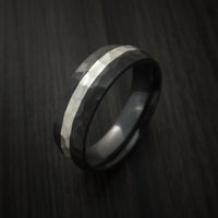 Black Zirconium Hammer Finish Band Sterling Silver Inlay Ring Made to Any Sizing 3-22