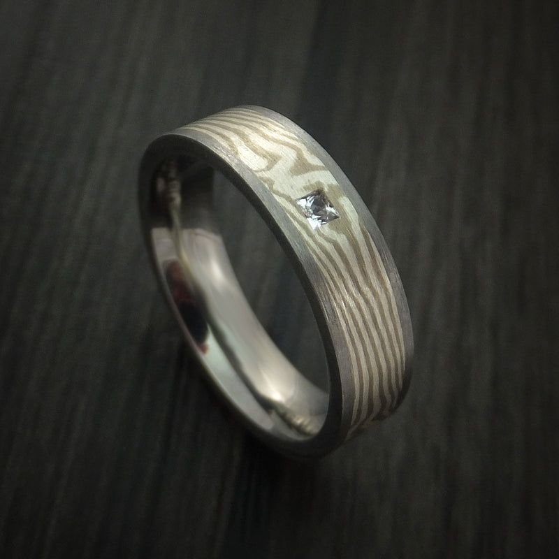 Titanium and Mokume Gane Ring with Diamond Custom Made Band
