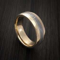 Damascus Steel 14K Yellow Gold Ring Wedding Band Custom Made