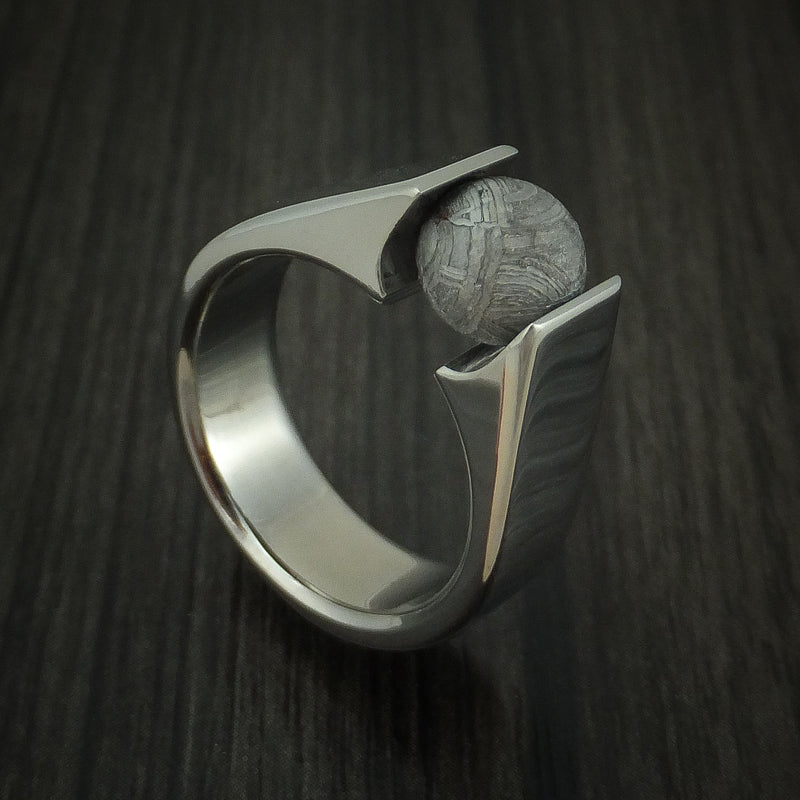 Titanium Tension Set Meteorite Men's Ring Custom Made Band