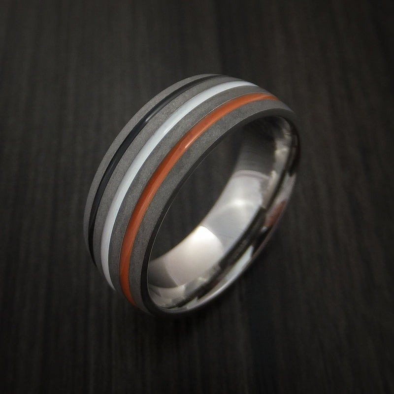 Titanium Ring with Tri Color Inlay Custom Made Band