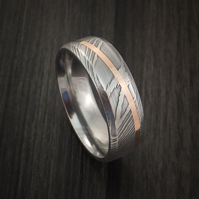 Damascus Steel Diagonal 14K Rose Gold Ring Wedding Band Custom Made