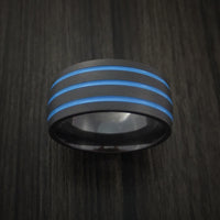 Black Zirconium Band with Tri-Color Inlay Custom Made Ring