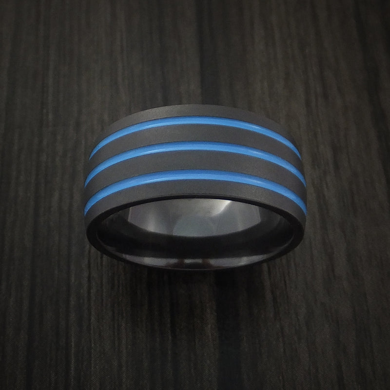 Black Zirconium Band with Tri-Color Inlay Custom Made Ring