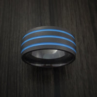 Black Titanium Band with Tri-Color Inlay Custom Made Ring